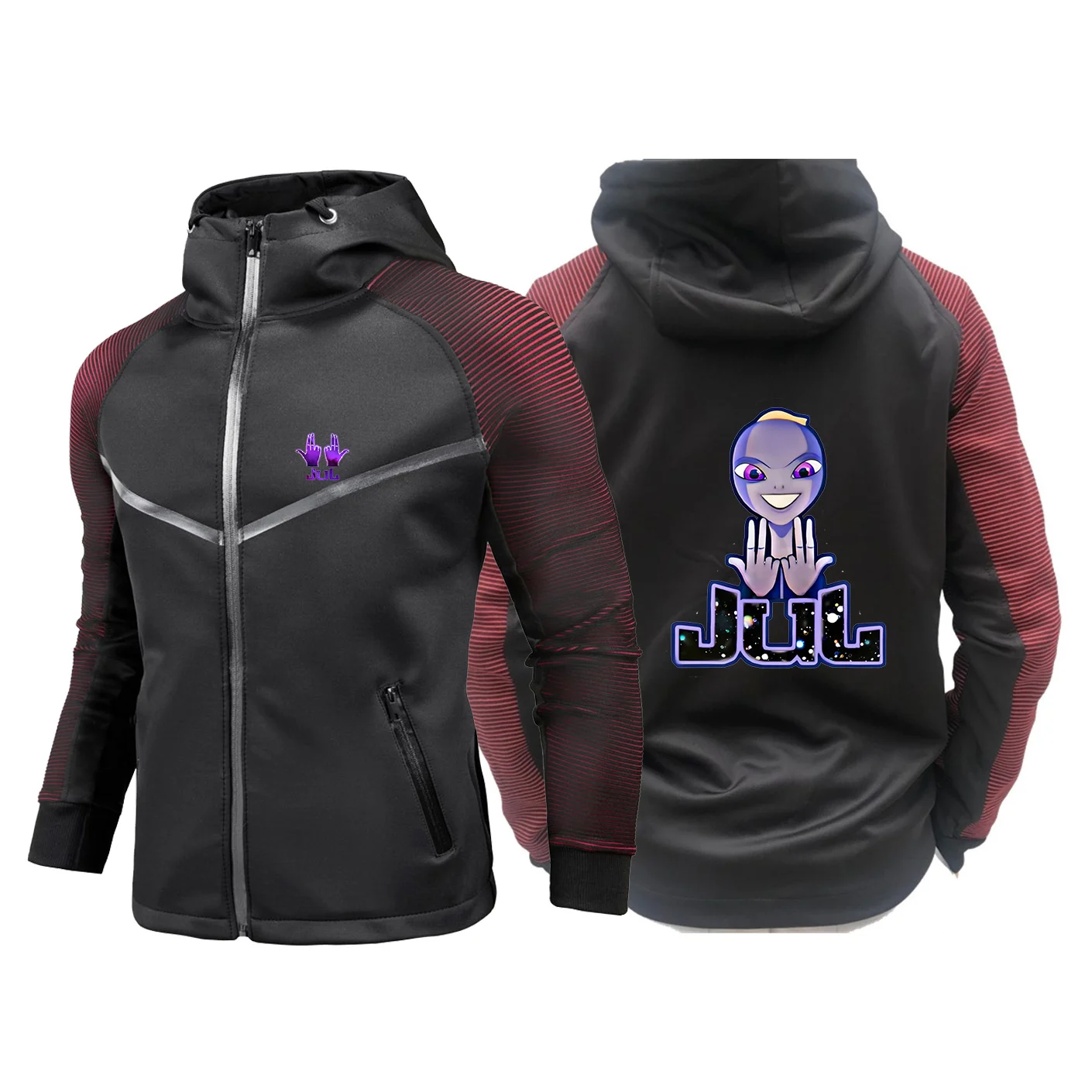 2025 Spring Autumn Men New Rapper Jul Graphic Printing Spliced Zipper Hoodie Jacket Cardigan Racing Suits Hoodies Tops