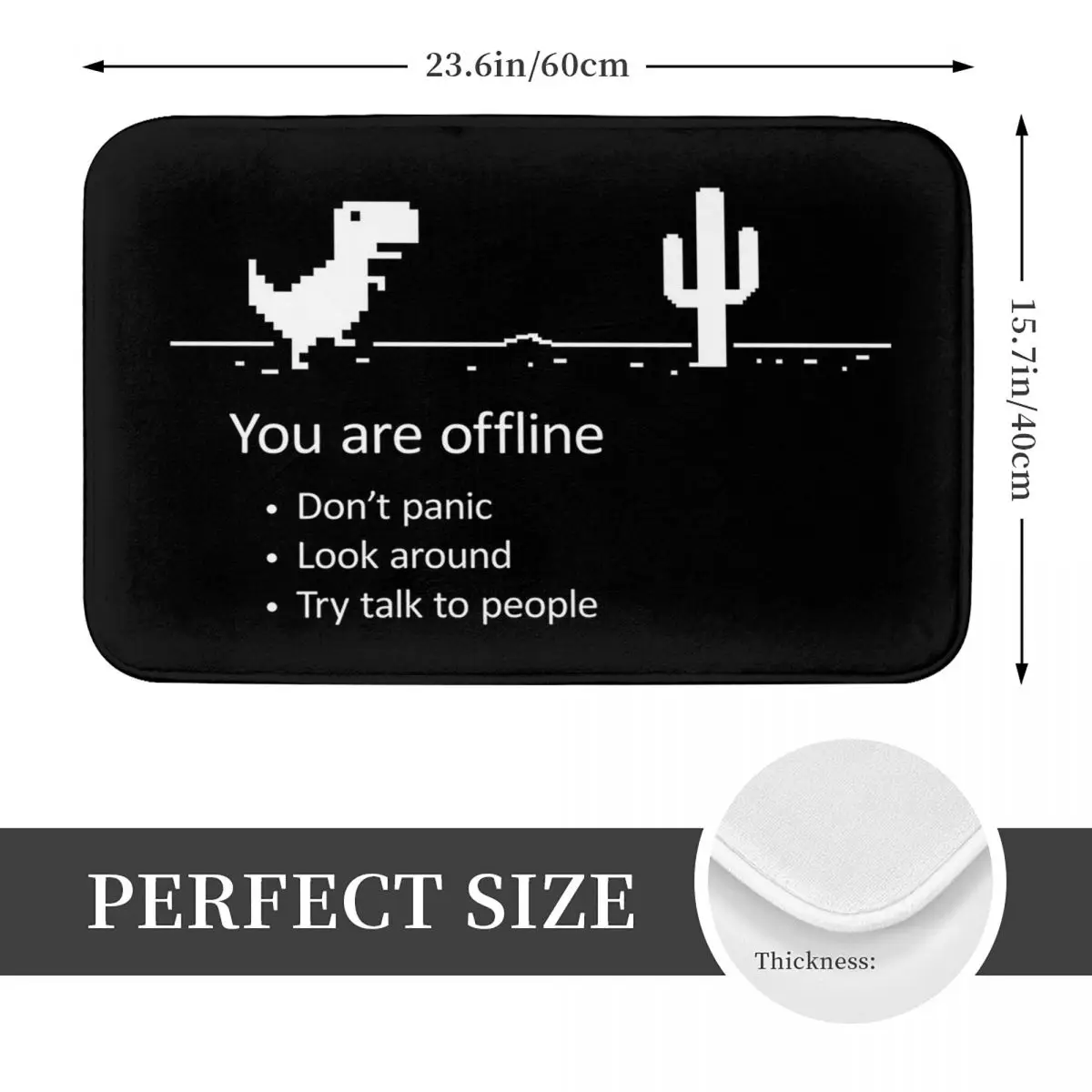 You Are Offline Low Resolution Pixel Dinosaur Screen T-Rex Dino Non-slip Doormat Floor Mat Carpet Rug for Kitchen Footpad Mats