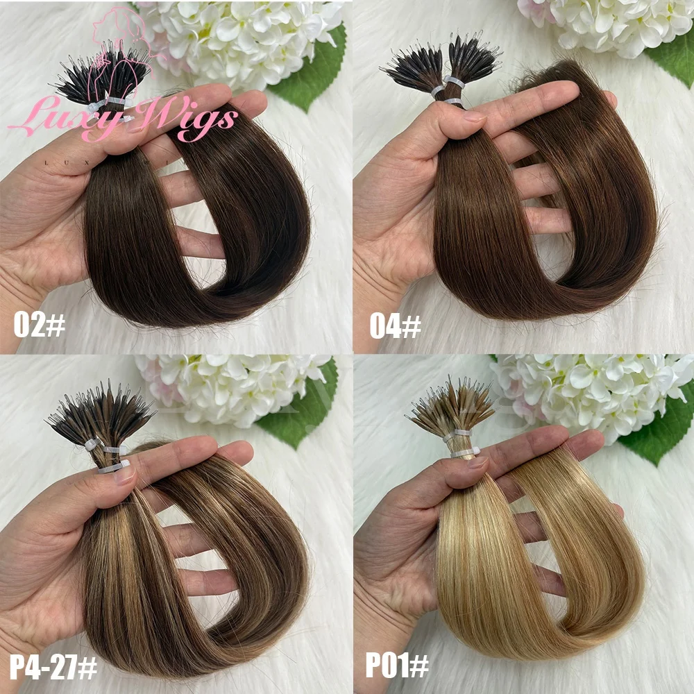 ナノリングマイクロリンク人毛エクステンション 12-20 インチストレートケラチンカプセルナチュラルブラウンマイクロビーズループヘアエクステンション