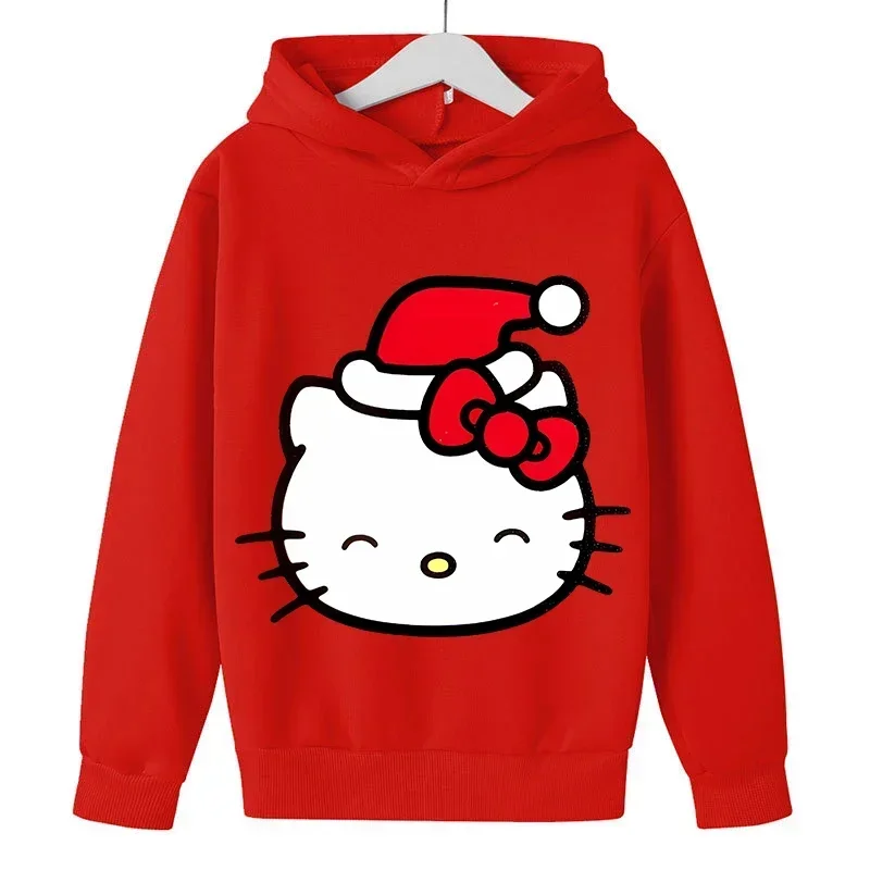 Hello Kitty Cute Cartoon Pullover Hoodies Children\'s Warm Sweatshirt Autumn Winter Long Sleeved Top Children\'s Clothing Gifts