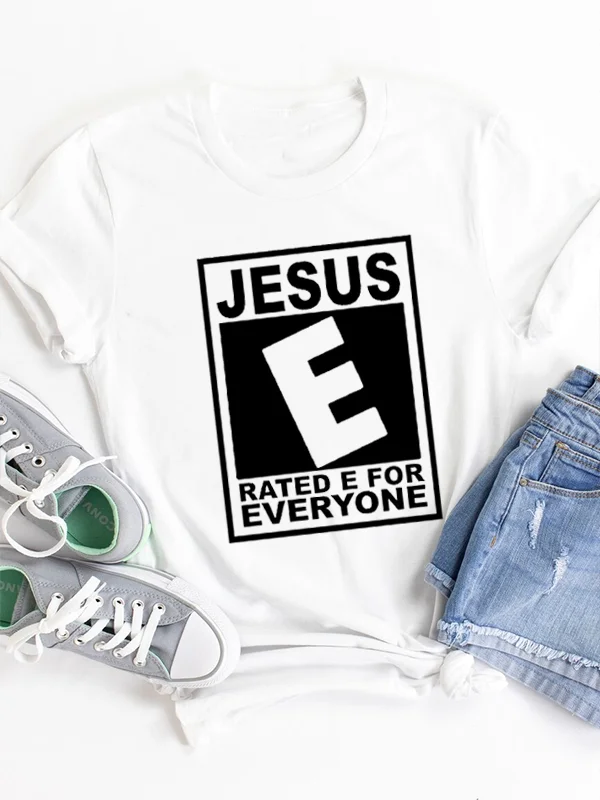 2024 New Casual Trend Easter Women T-shirt Jesus Rated E for Everyone Slogan Female Shirt Popular Individuality Easter Girl Tee