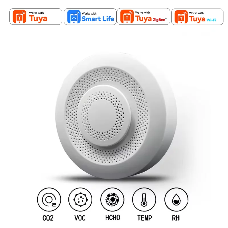 Intelligenter Zigbee WIFI Airbox CO2 Formaldehyd VOC Detektor Temperatur- und Feuchtigkeitssensor Kompatibel mit Tuya App-Steuerung Smart Home – Detail 1