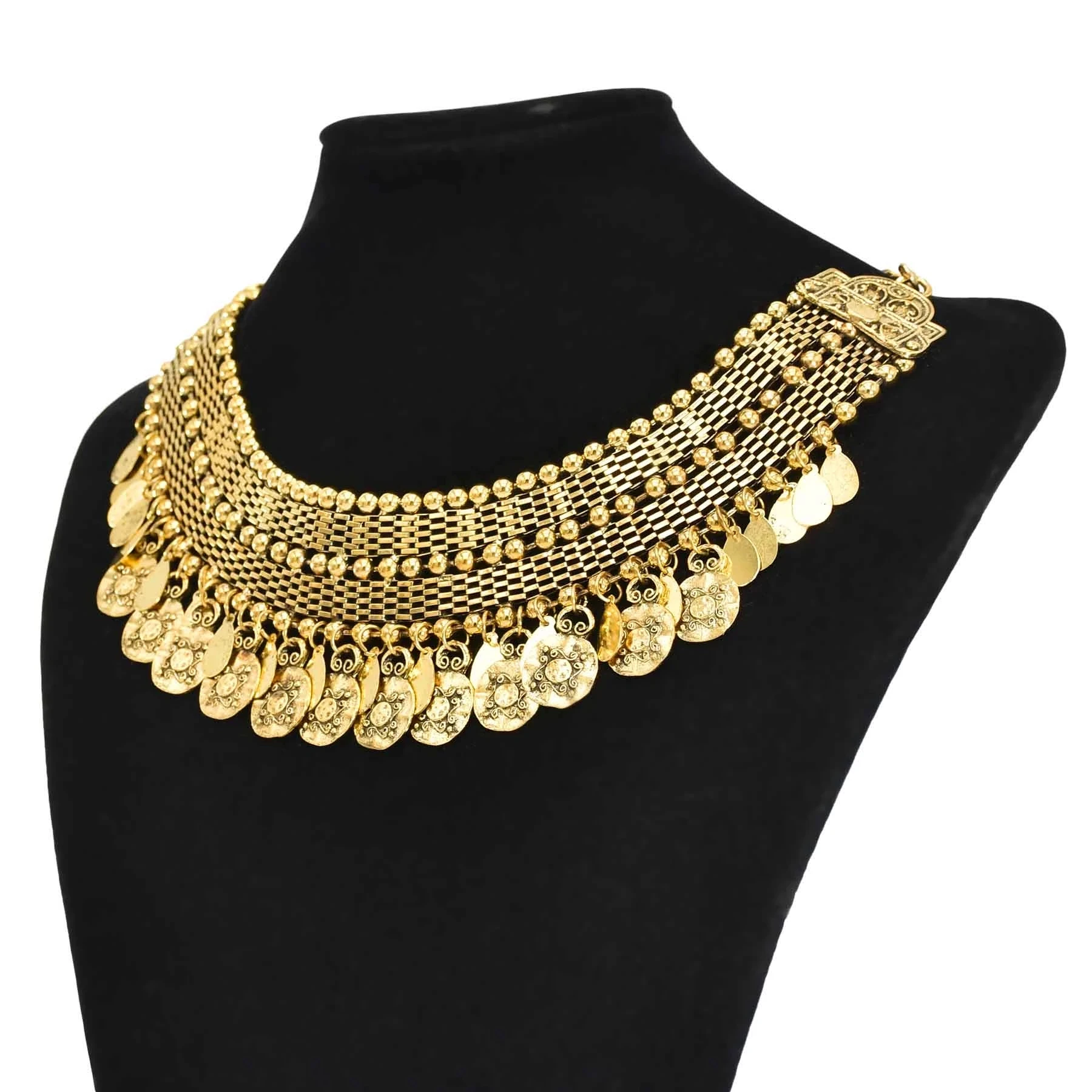 Indian Vintage Metal Coin Tassel Collar Choker Bib Statement Chunky Necklaces for Women Female Gypsy Turkish Party Jewelry Gift