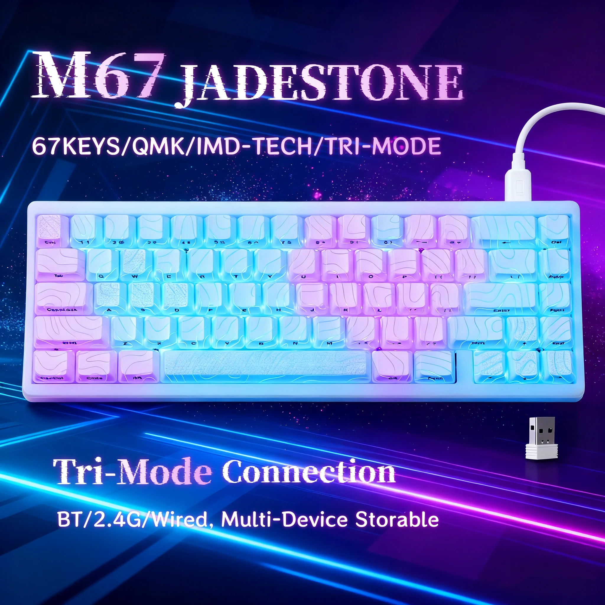 

XVX M67 JadeStone Mechanical Keyboard With IMD-Tech Keycaps Hot Swappable Gasket Design Tri-Mode Custom RGB Backlight Keyboard