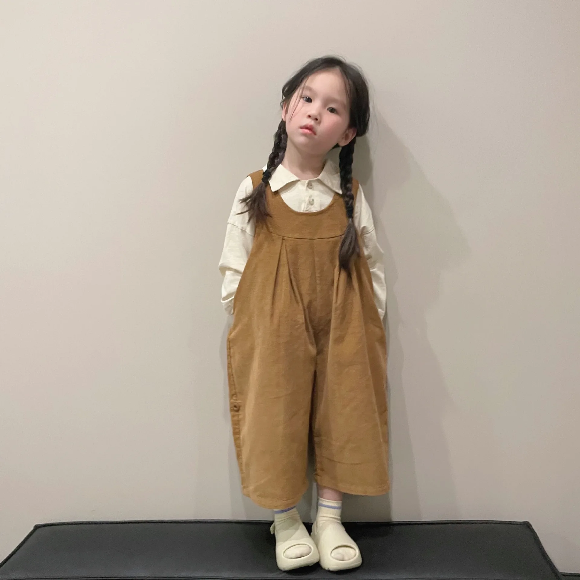 

Весенне-осенний повседневный хлопковый однотонный свободный вельветовый боди на бретелях для маленьких девочек, детский милый комбинезон, наряд для детей 2-8 лет