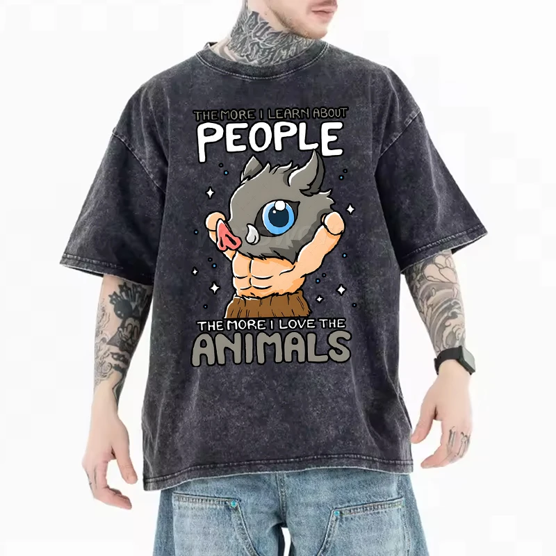 

Demon Slayer Cartoon Classic Street Style T-shirts High Quality Cotton Summer Clothes Demon Slayer Washed Funny Animal Y2K Tops
