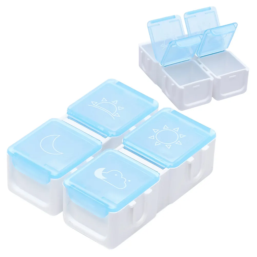 1Pcs Mini 4 Slots Pill Container Durable Break-Resistant PP Organizer for Outdoor Use Sky-Blue Organizer Case Containers