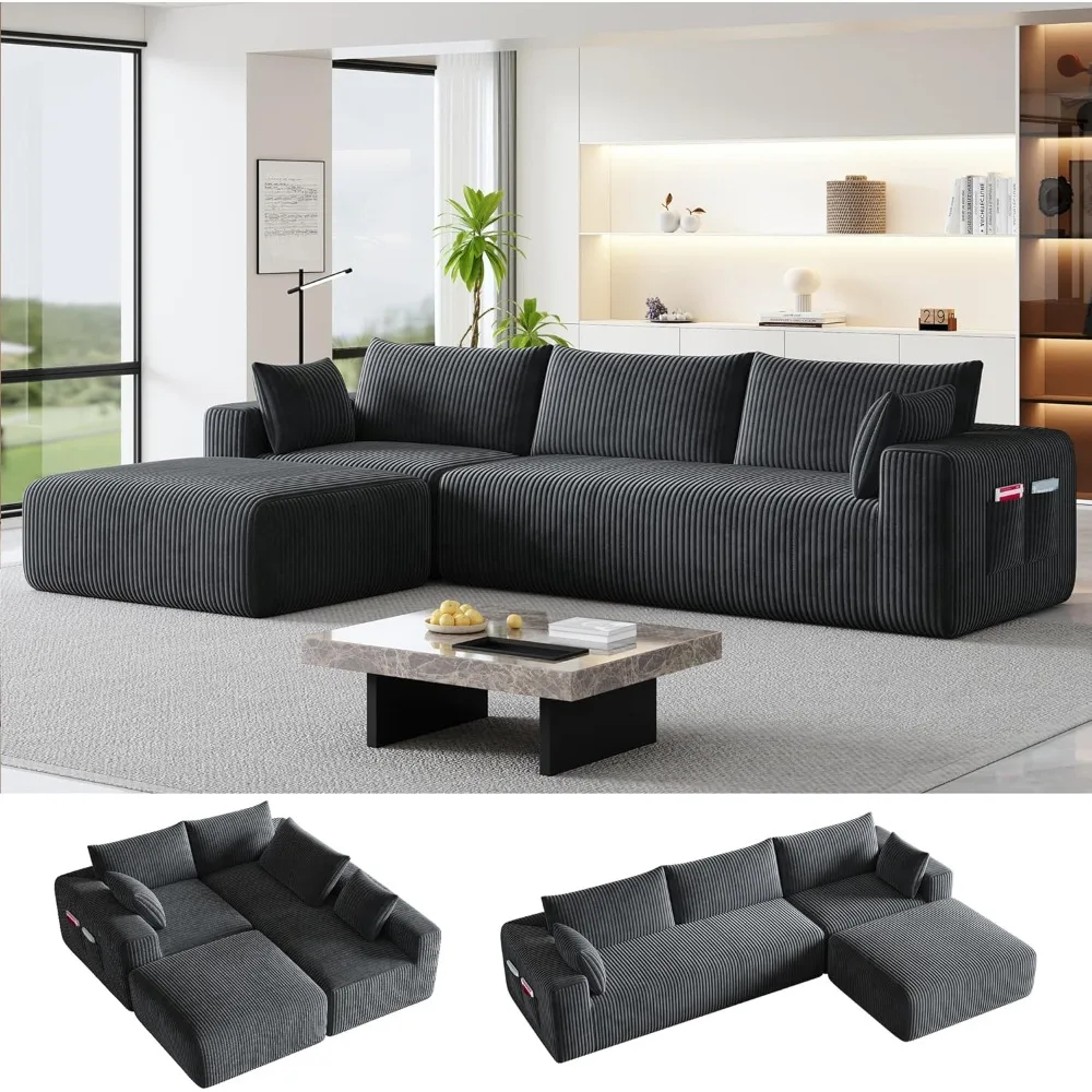 

110”Modular Sectional Couches for Living Room, Modern Modular L-Shape Couch with Chaise, Deep Seat Boneless Sofa Bed, No Assembl