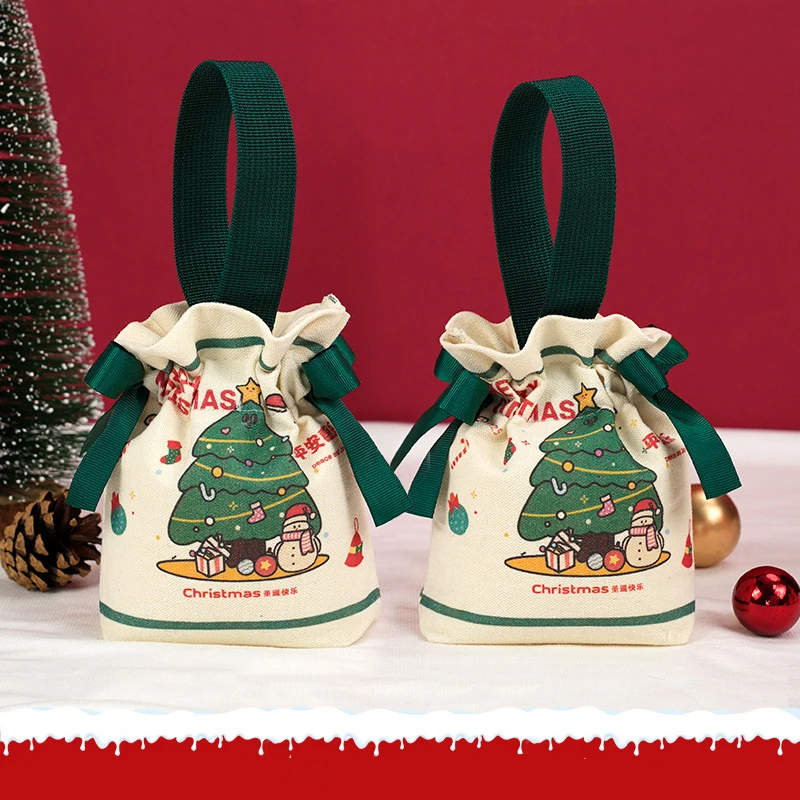 Christmas Candy Bags 2025 New Year Drawstring Gift Candy Bags Christmas Decorations Santa Gift Bag Cookies Packing  Handbag