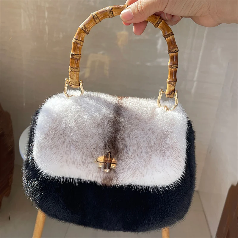 Premium Quality Natural Mink Women\'s Handbag New Style Trendy Fur Bag Fashionable Simple Versatile Knit Cell Phone Shoulder Bag