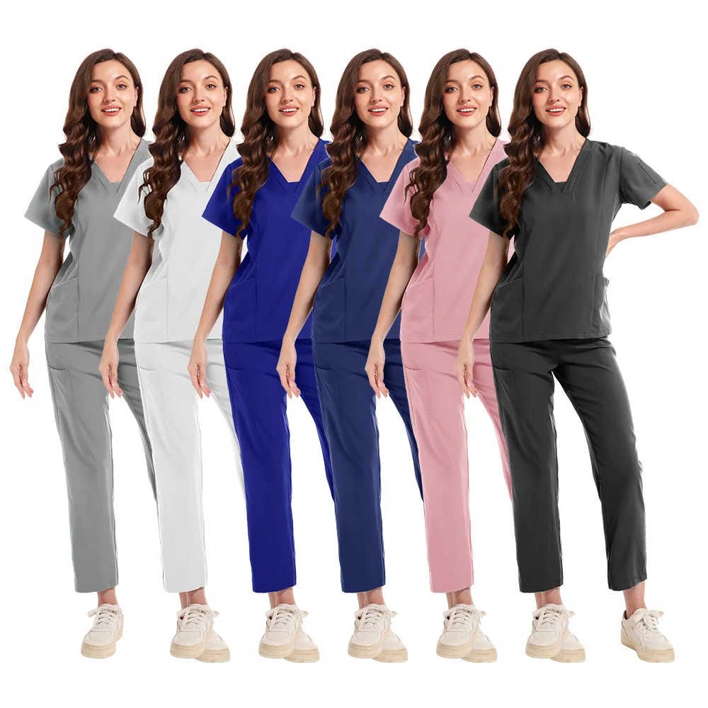Uniformes médicos de alta calidad para mujer, conjunto de ropa de trabajo para SPA de belleza, uniforme Unisex para enfermera, clínica de odontología, Top y pantalones para hombre