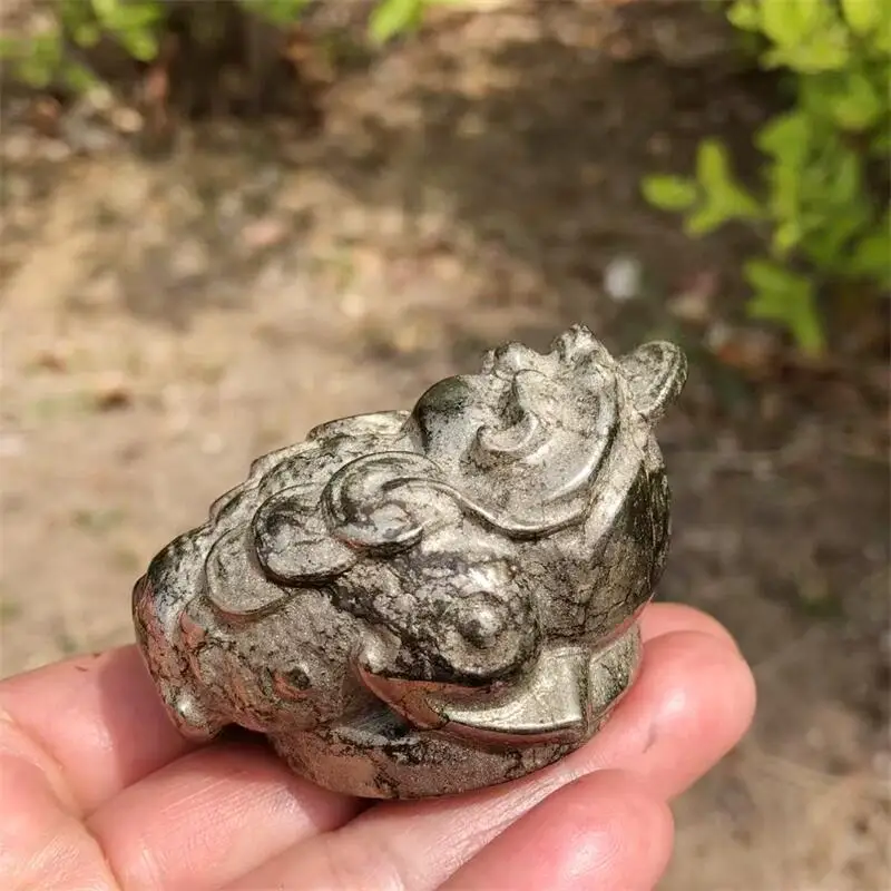 Natural Pyrite Golden Toad Carving Figurine Office Desktop Furniture Home Decoration Holiday Gift 1pcs