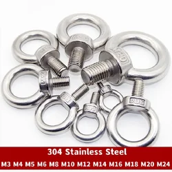 1pcs M3M4M5M6M8M10M12M14M16M18M20M24 304 Stainless Steel Marine Lifting Eye Bolt Screw Ring Loop Hole for Cable Rope DIN580