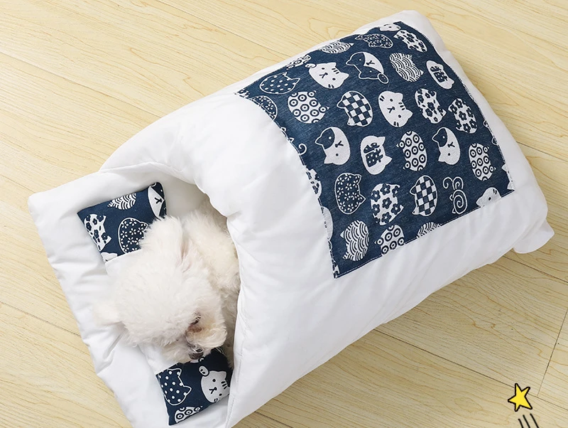 Nuevo Saco de dormir para gatos de estilo japonés, nido para gatitos semicerrado desmontable y lavable, nido cálido para gatos, casa para gatos de invierno