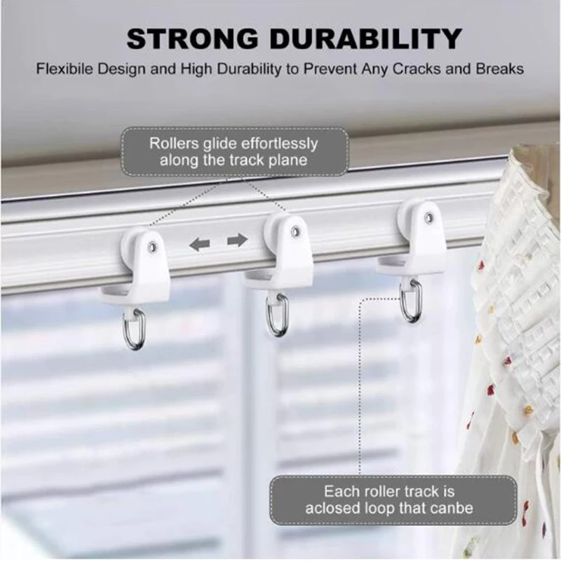 10/20pcs Plastic Flexible Curtain wheel Rollers rail Straight Curved track hanging Hook ring Slider home Hardware accessories