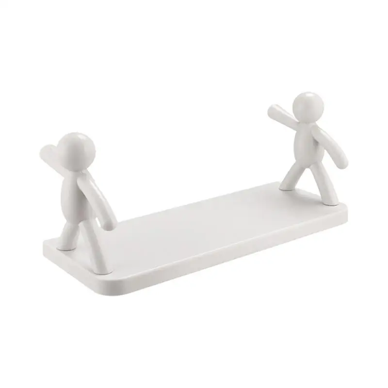 Floating Wall Shelf Chic Bathroom Decorative Tray Creative No Drill Adhesive Toy Display Organizer With Little Figure Sculpture