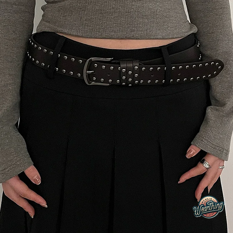 Nuevo Cinturón vaquero para mujer, cinturón atado para mujer, cinturón con remaches con personalidad a la moda, moda negra para personas mayores