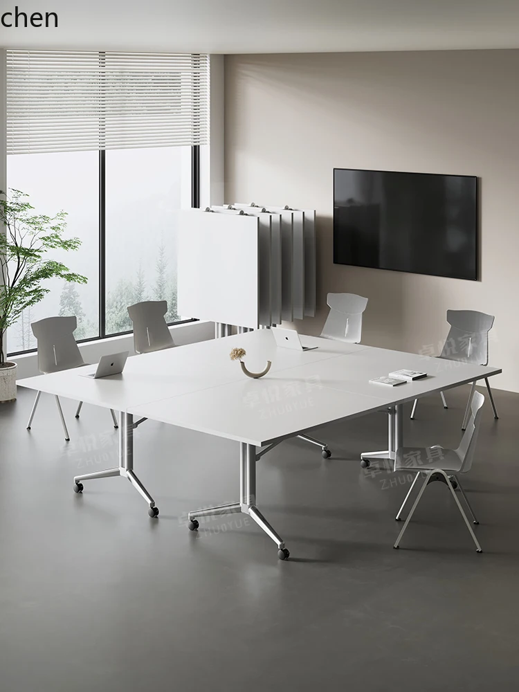 

QZT Conference Table Movable Folding Convenient Training Splicing Long Table and Chairs with Wheels Detachable