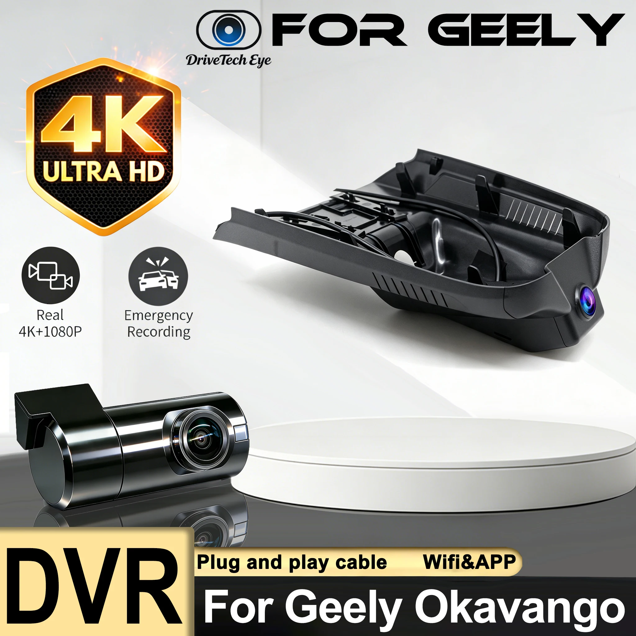 New! UHD 2160P Dash Cam Camera Car DVR Wifi Video Recorder 24H Parking Monitoring For Geely Okavango Deluxe 2020 2021 2022
