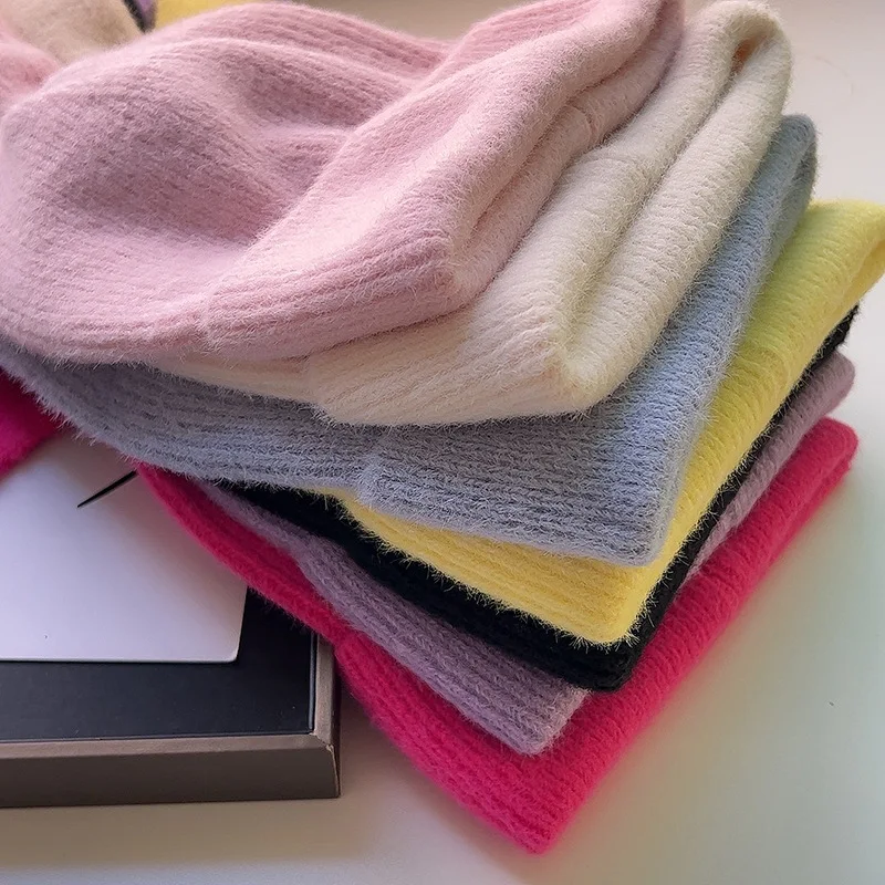 Japanese Long Ears Rabbit Knitted Hat Women's Winter Warm Soft Solid Color Woolen Hat