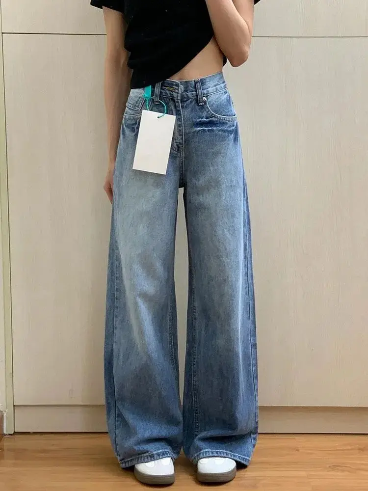 

Cowboy Pants for Woman Retro Blue Trousers Straight Leg High Waist Shot Women's Jeans Aesthetic Vibrant New in Teenagers Pant A