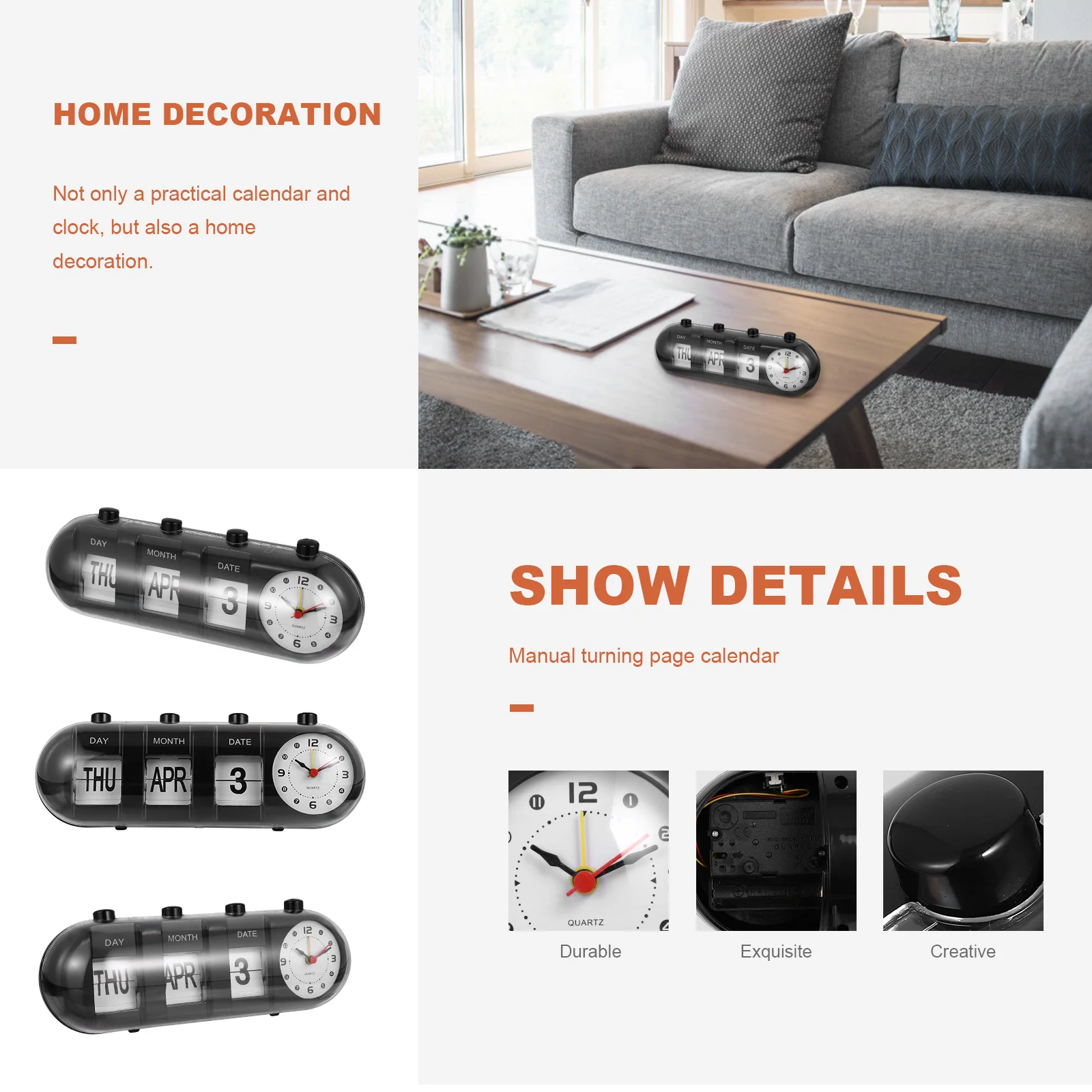 

1pc Perpetual Flip Calendar Clock Manual Date Month Change Home Office Desk Decor Calendar For Restaurant Coffee Shop Bar