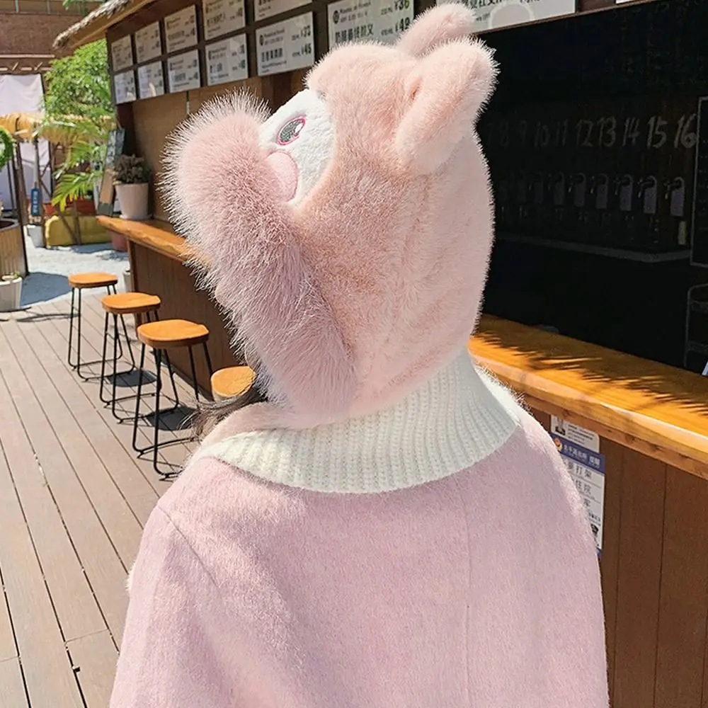 New Cute Cartoon Warm Hat Rabbit Ears Winter Pullover Hats Cold Proof Outdoor Riding Ear Protection Cap for Women