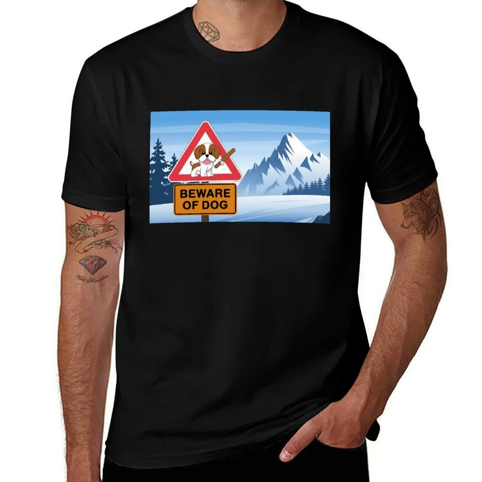 

St Bernard Warning Sign T-Shirt Aesthetic clothing oversized t shirt affliction shirts anime t shirts workout shirts for men