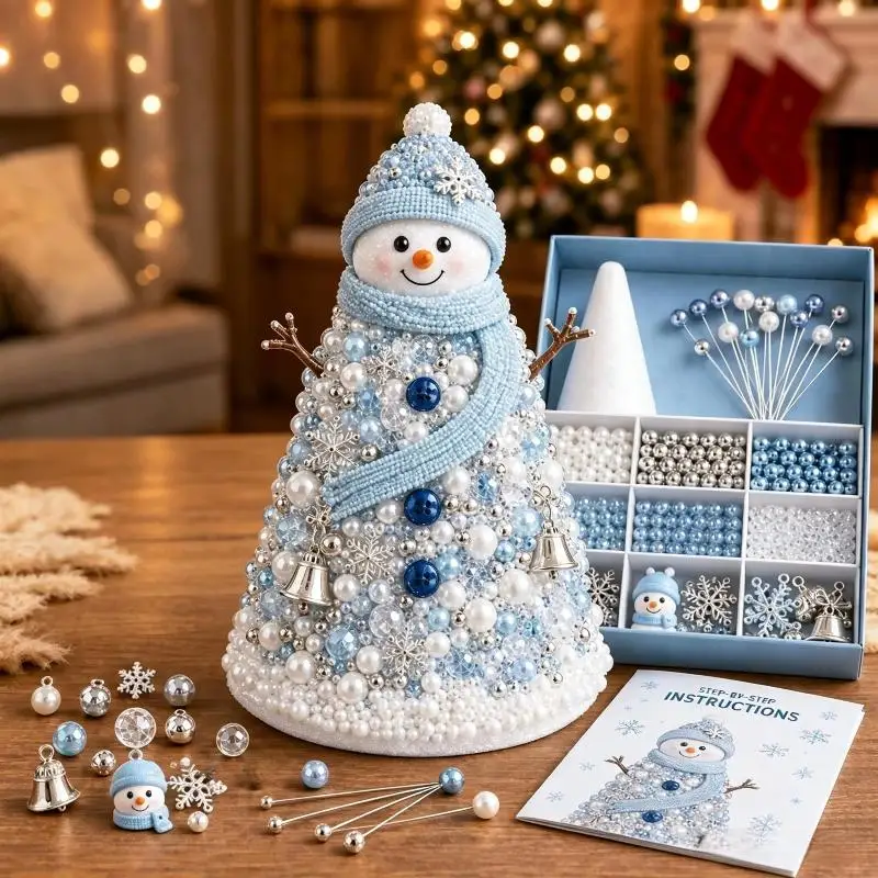 1 Set Educational Star Topper Tabletop Christmas Tree Kits Colorful Beads DIY Beaded Christmas Tree Kit Handmade Foam Cone