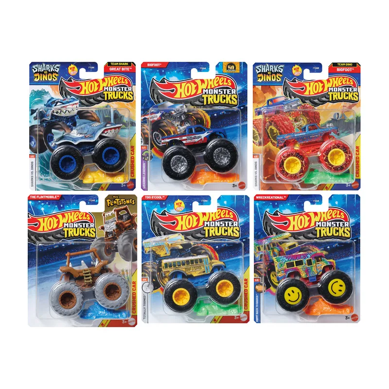 En Stock Hot Wheels Monster Trucks coche de juguete niño 1/64 Diecast Shark Dino hueso Shaker pie grande tigre tiburón Mega Wrex regalo de cumpleaños