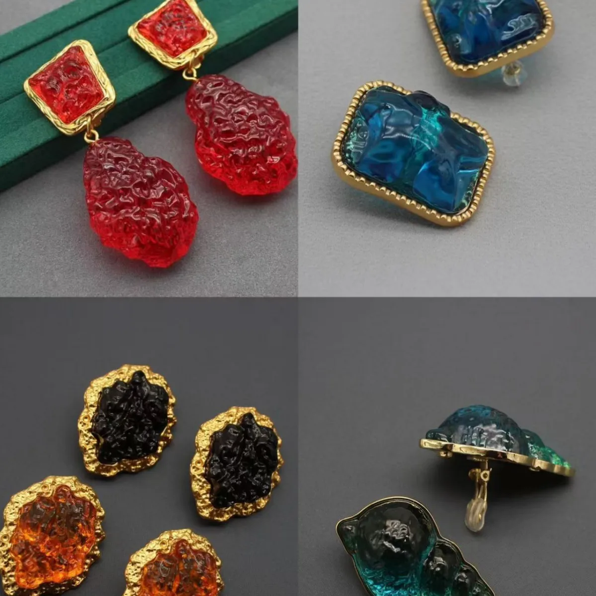 

Винтажные нишевые дизайнерские серьги, желеобразные стеклянные зажимы для ушей без пирсинга, женские новые серьги из лавового стекла
