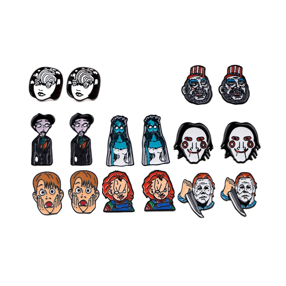 

Halloween Horror Movie Series Enamel Earrings for Girls Womens Cool Stainless Steel Earring Ear Stud Cosplay Fashion Accessories