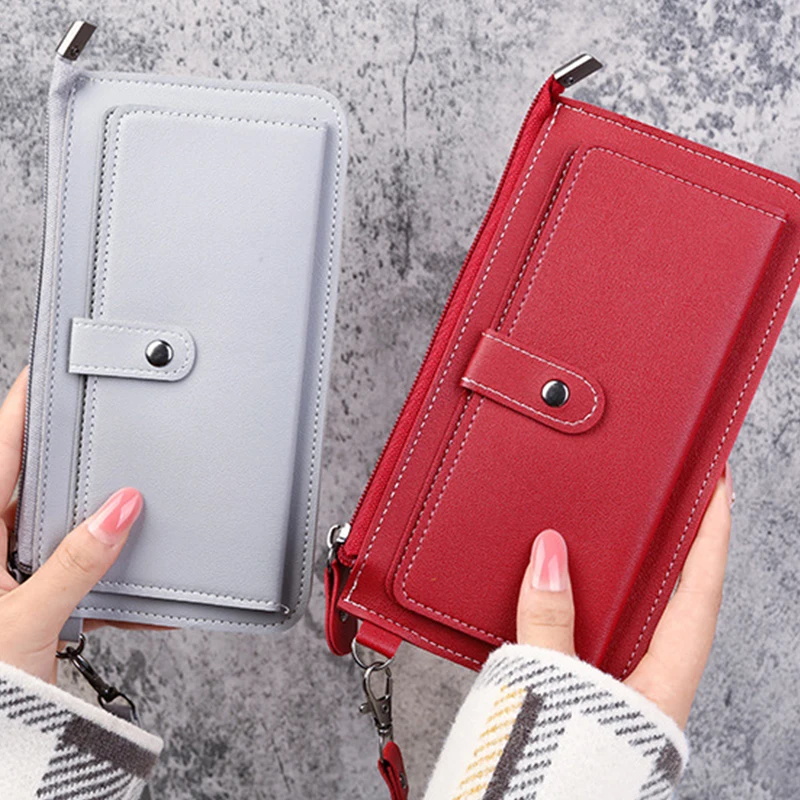 Fashion PU Leather Long Wallets Women Handheld Wallet Multifunctional Multi-card Position Clutch Buckle Zipper Student Wallet