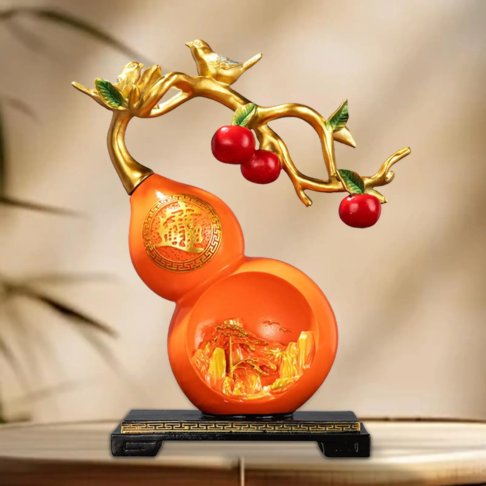 Feng Shui Chinese Gourd Statue Desktop Ornament 18x10x31cm Mountain Scenery Decor for Side Table Collection Multifunctional