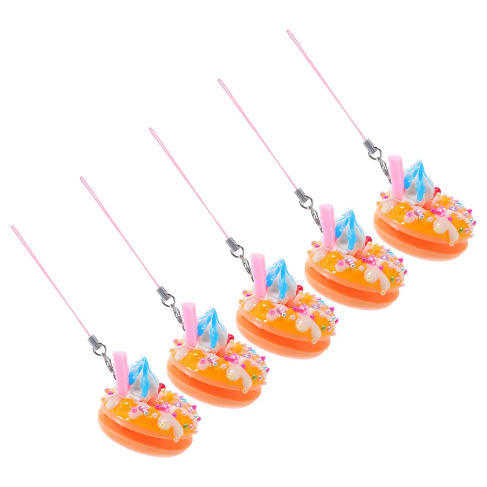 

5Pcs Adorable Donut Phone Charm Straps Creamy Mobile Pendants Handbag Backpack Decorative Accessories Purse Charms