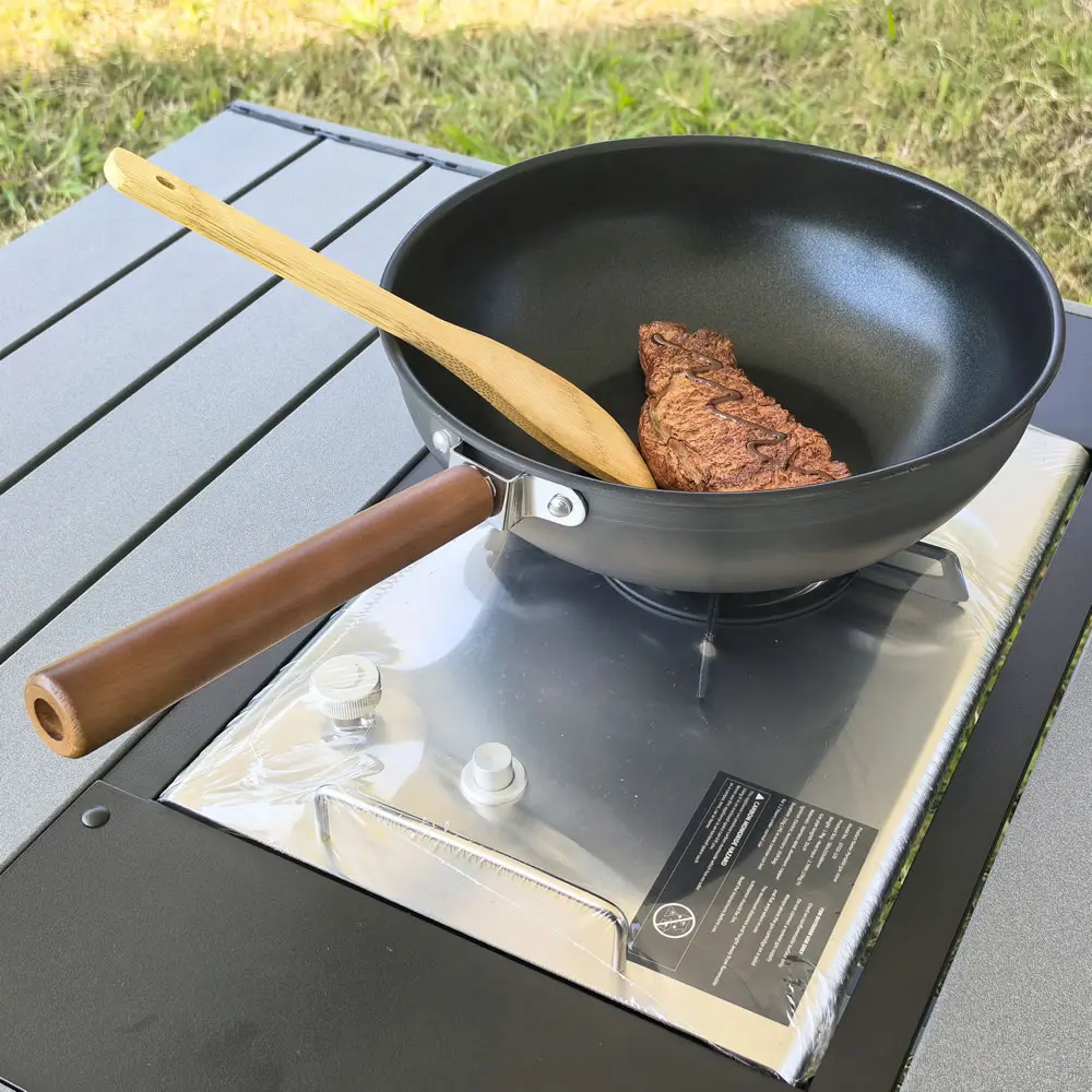 

Outdoor Frying Pan With Wood Handle Storage Bag For Camping Hiking Picnic Cookware Portable Wok Lightweight Non-stick Frying Pan