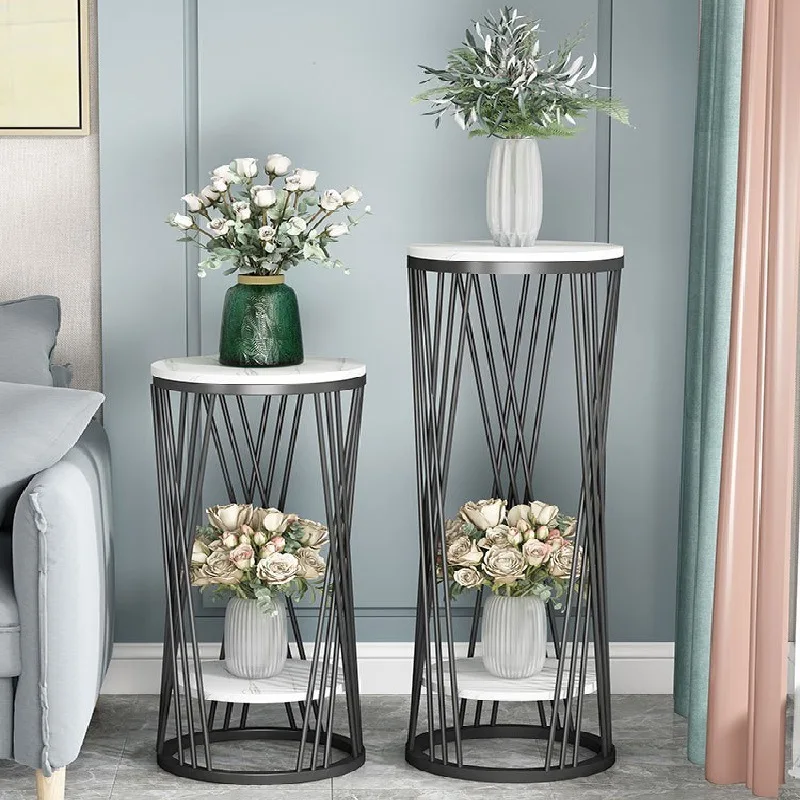 حامل زهور داخلي من الحديد المطاوع الاسكندنافي، زخرفة رخامية فاخرة، رف أرضية لغرفة المعيشة، رف زهور بسيط