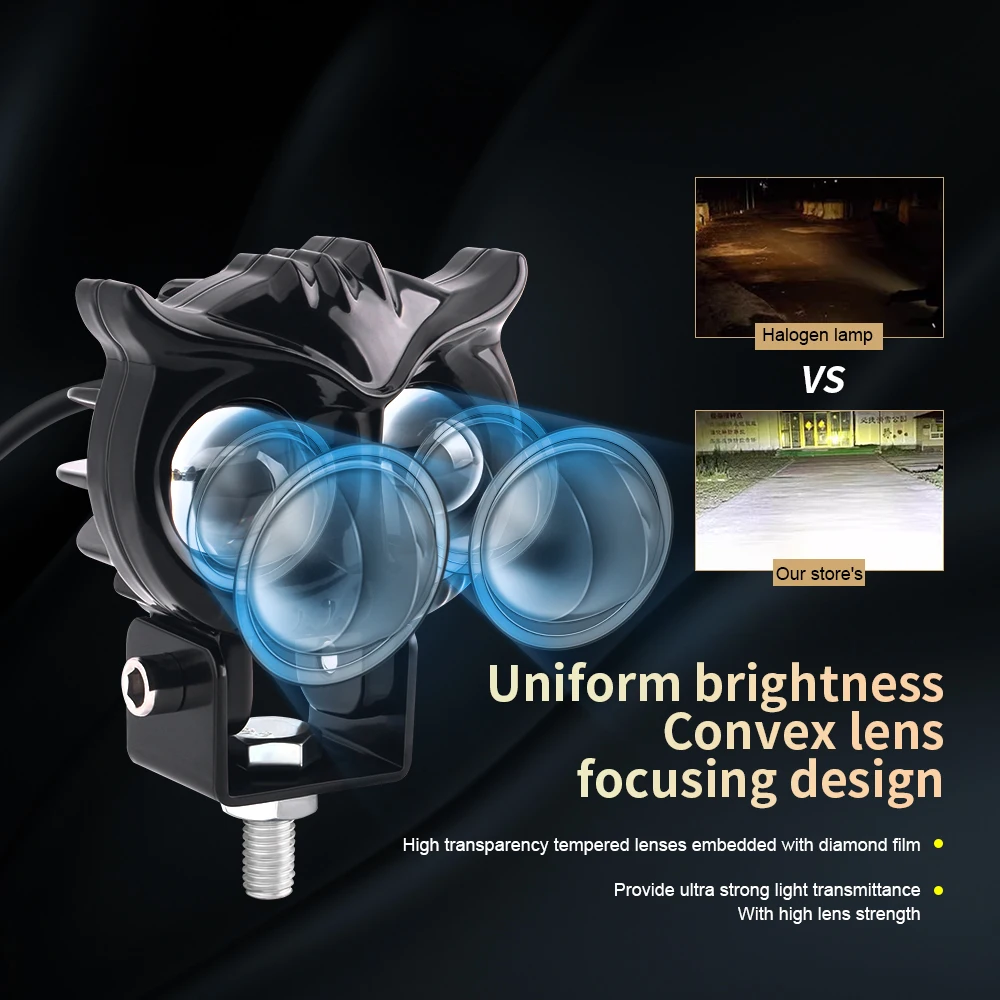 2PCS Motorcycle Headlight Owl Design Dual Color White Yellow High Low Beam Spotlights Strobe 4 Modes Running Lamps Fog Light 12V