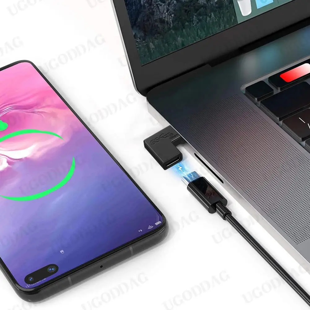 Adaptador USB tipo C de ángulo recto de 90 grados, convertidor de USB-C macho a hembra para teléfono inteligente y portátil, 10GBbps de carga rápida