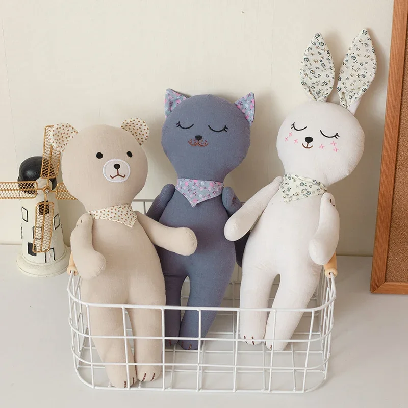 INS KaBu دمية Kawaii المشتركة دمية على شكل حيوان محشوة الحيوان القط أرنب لعبة دب طفل لعبة مهدئة يمكن الأسلحة تحريك دمية