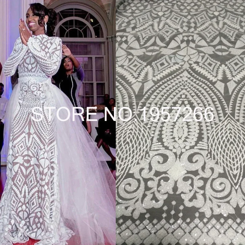 White French African Lace Fabric Guipure Sequined Cotton Cord Tulle Nigerian Tissu Mesh India Lace For Wedding Dress M1058