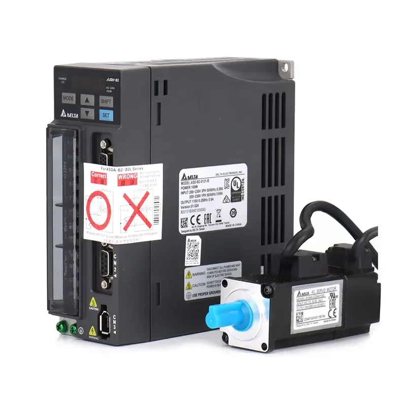 WaveTopSign 100W AC Servo Motor Driver Kits B2 Series 0.32N.m 3000rpm ASD-B2-0121-B+ECMA-C20401GS with Cable
