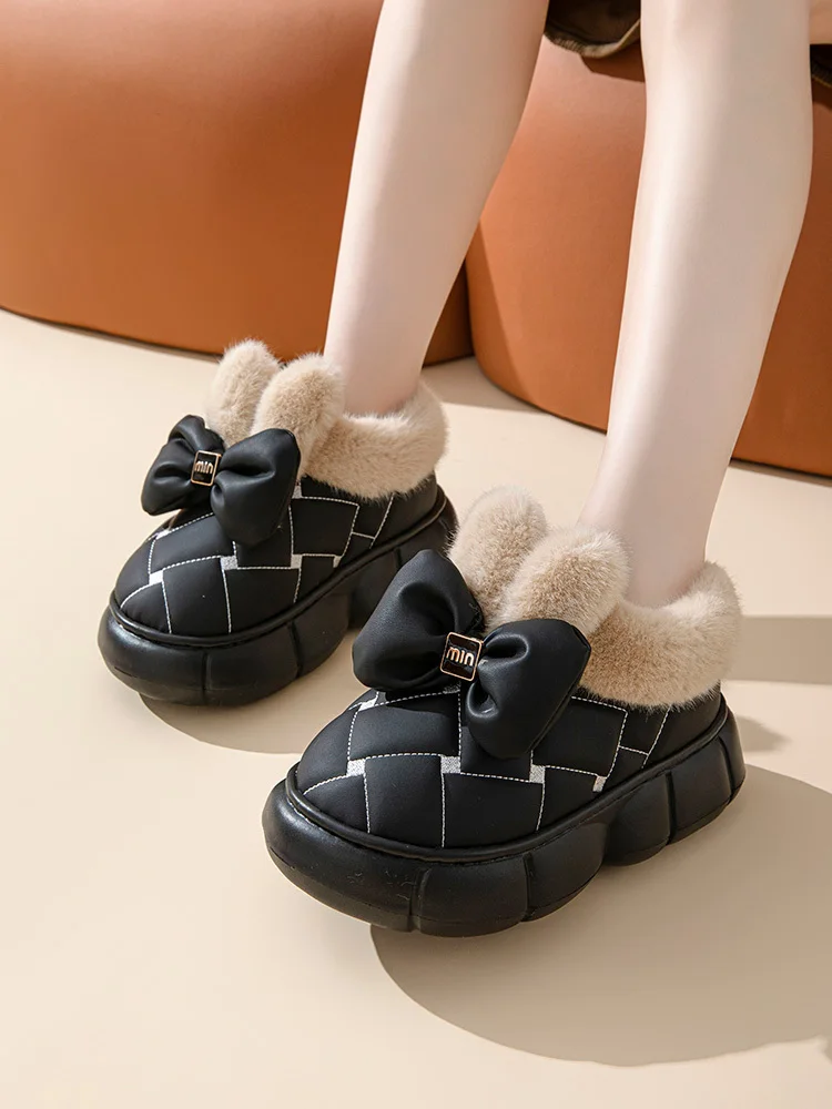 New bow cotton shoes autumn winter thick sole increase comfortable thick cartoon cute rabbit ears plush warm cotton shoes