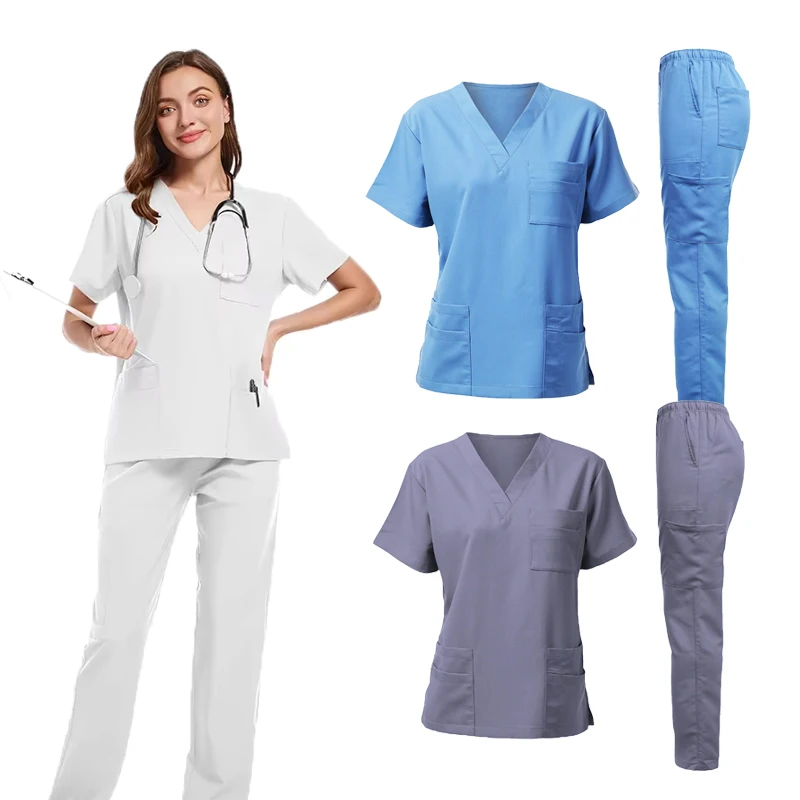 

Stretch Anti-Wrinkle Soft Beautician Workwear Quick-drying Washable Nursing Scrubs Set SWomen Medical Nurse Uniforms Accessory