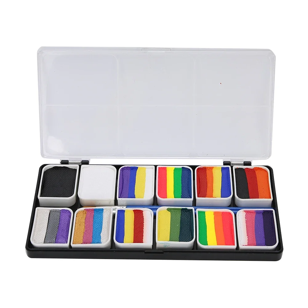 12 Colors Face Body Paint Palette Easy Clean Water-soluble Pigments Flag Halloween Party Ball Game Body Art Rainbow Makeup Ink