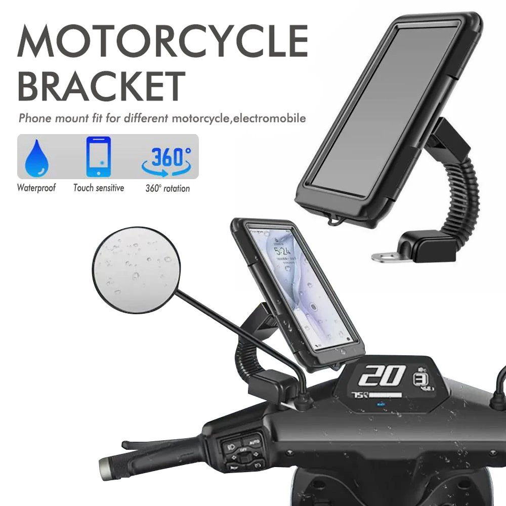 Novo suporte de telefone para motocicleta, rotação de 360 graus, braçadeira para celular, montagem de smartphone, scooter, clipe de telefone para 4 -7,4 polegadas