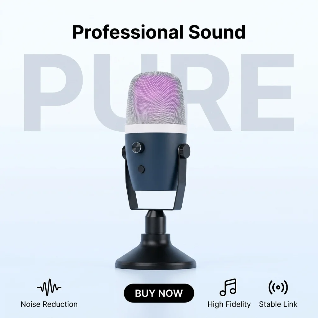 RGB USB Condenser Microphone Professional Gaming Streaming Recording Mic For PC