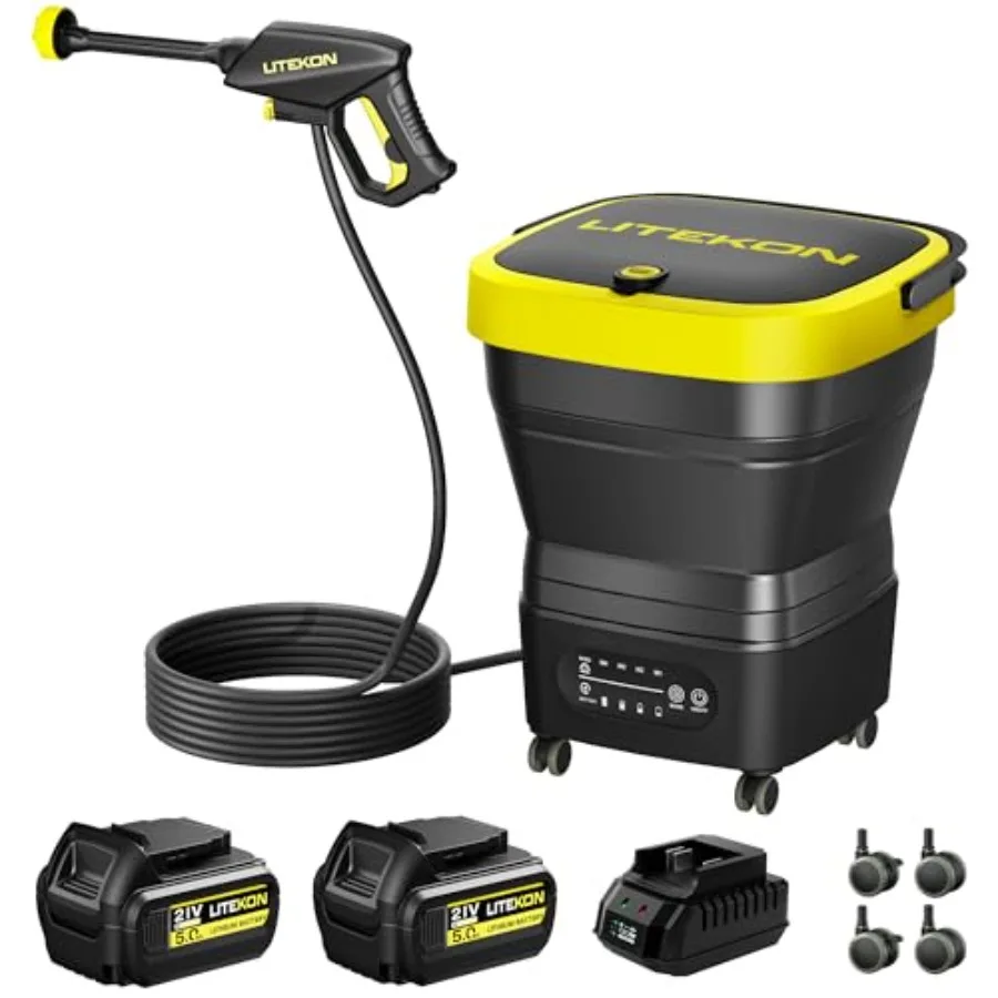 

Portable Cordless Pressure Washer Max 750PSI 2x5.0Ah Battery 4 Adjustable Pressure Electric with 4.5Gal Tank 10FT Hose 6-in-1 N