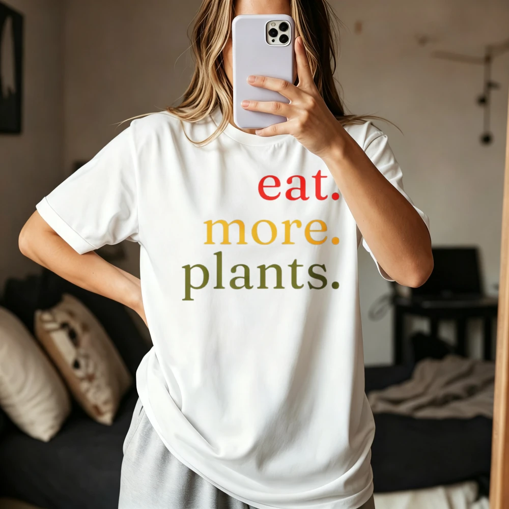 Vegan Eat More Vegetarian Plants T-Shirt Casual Fashion Short Sleeve O-neck Summer Man Women Clothing Y2K Soft Harajuku Tees