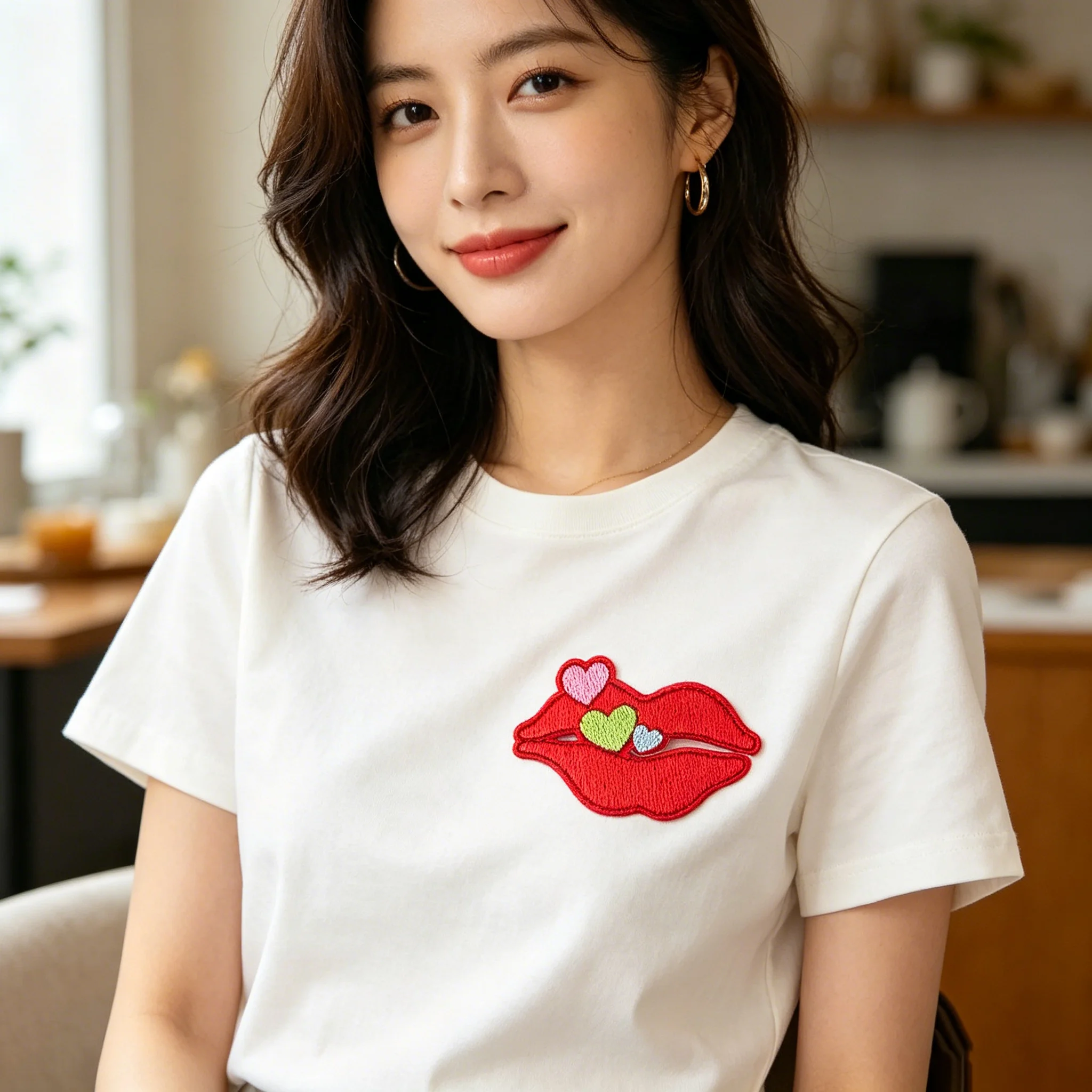 Niedliche rote Lippen-Herz-Aufnäher zum Aufbügeln, selbstklebende Applikation für Valentinstag, T-Shirt, Tasche, Hut, DIY-Kleidungsreparatur, Dekoration – Detail 1